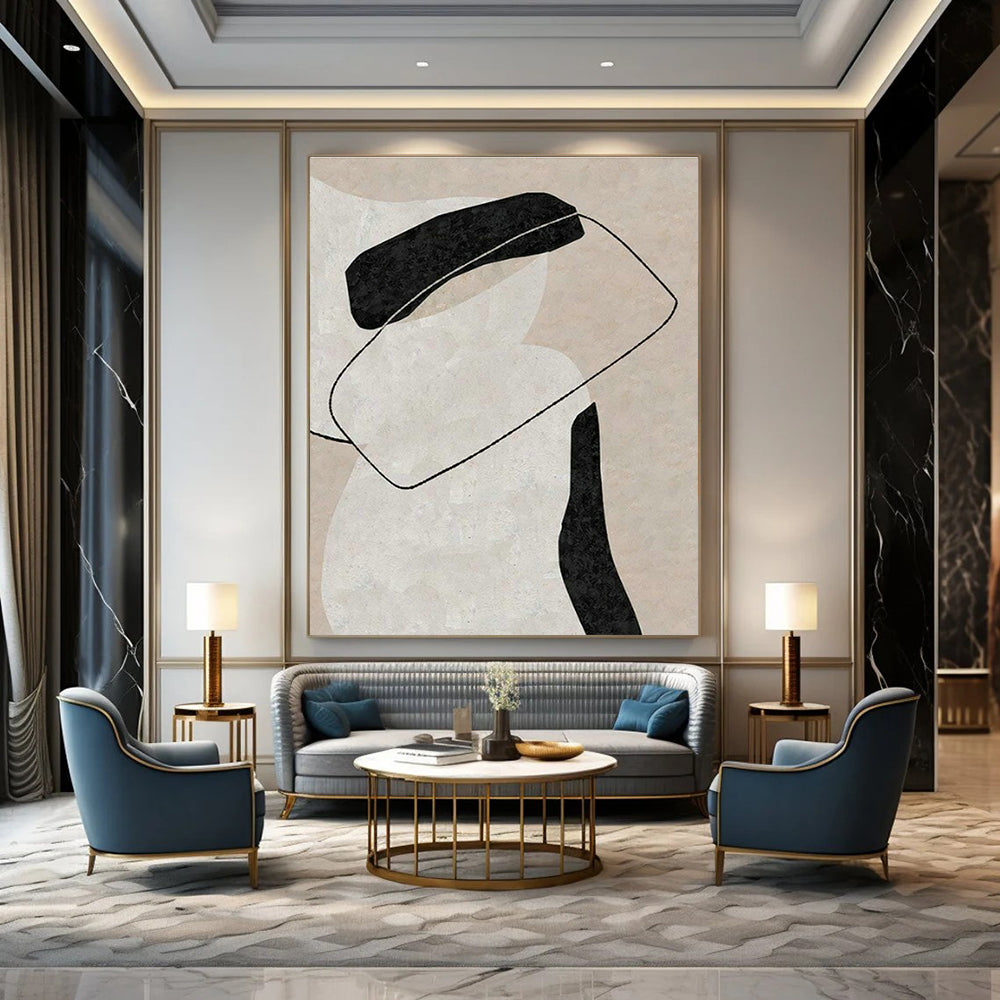 Beige - Black Abstract Art for Scandinavian - Style Living Room & Art Gallery Corridor DLZ2026