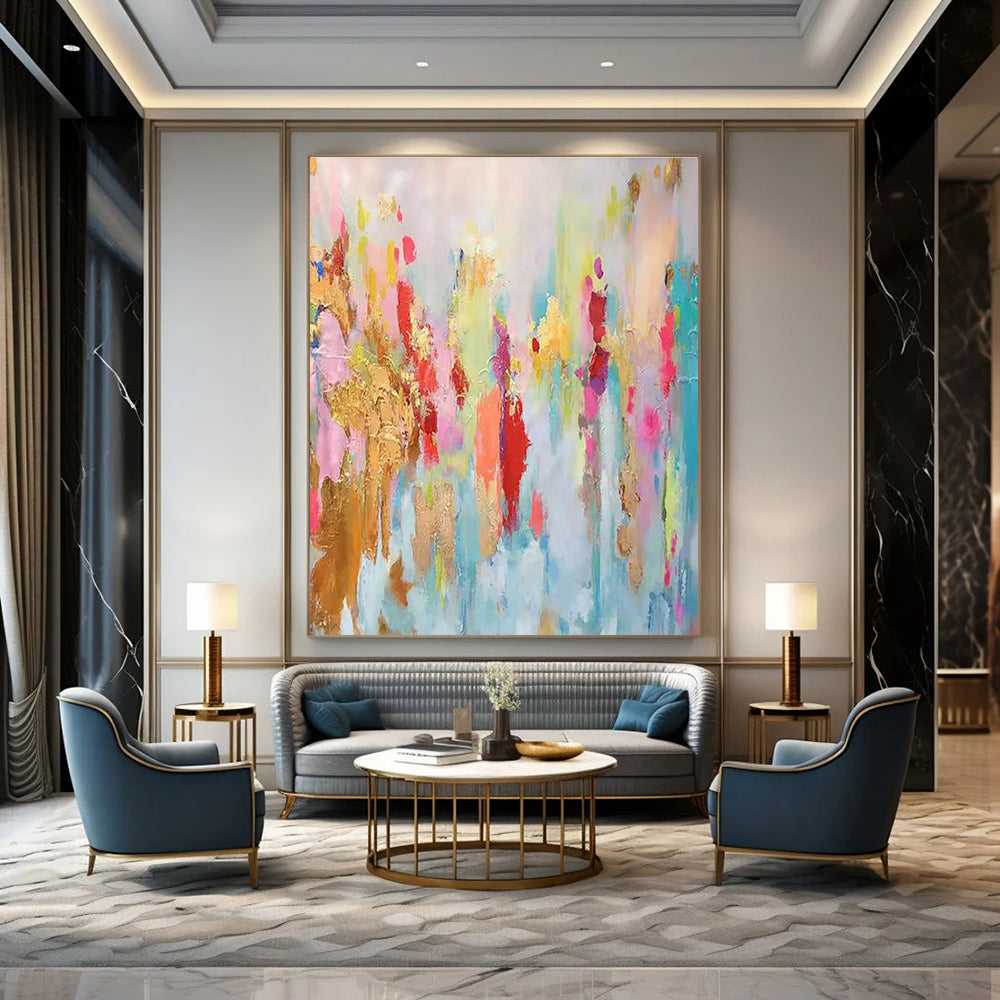 Colorful Gold Foil Abstract Art for Boutique Hotel Suite & Vibrant Rooftop Bar DLZ1347