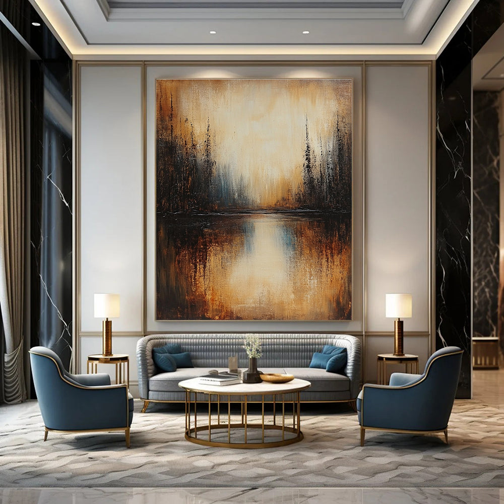 Warm - Toned Abstract Forest Lake for Cozy Cabin Living Room & Nature - Themed Art Gallery STSC168