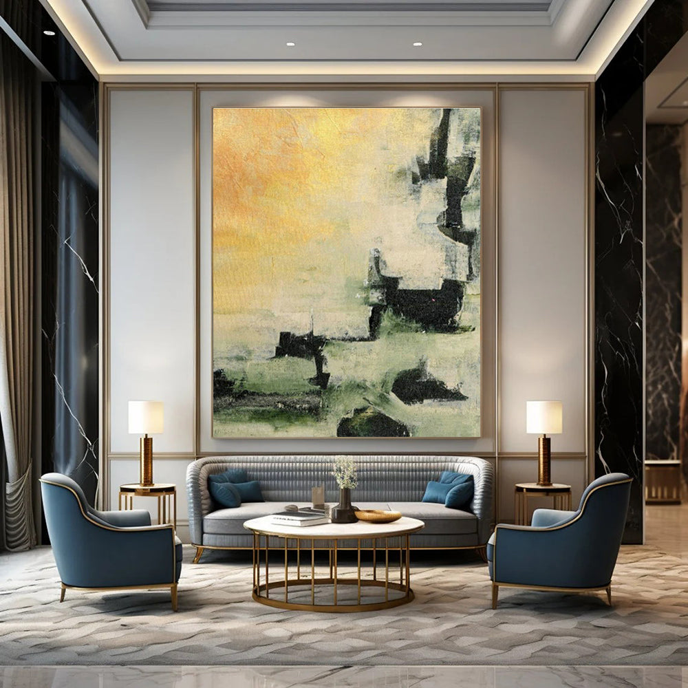 Yellow - Green - Black Abstract Art for Modern Farmhouse Kitchen Dining Areas DLZ0040