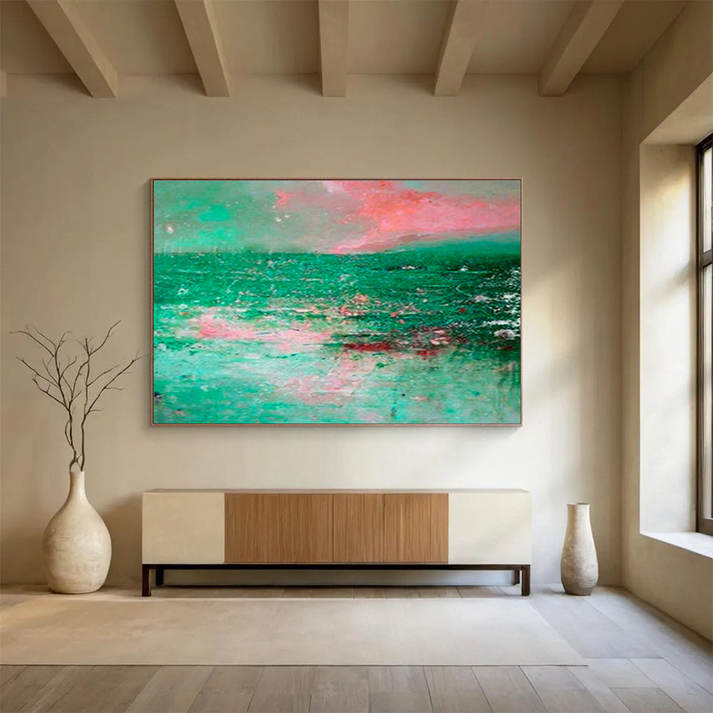 Pink - Green Ocean Abstract Art for Relaxing Balcony DLZ2782