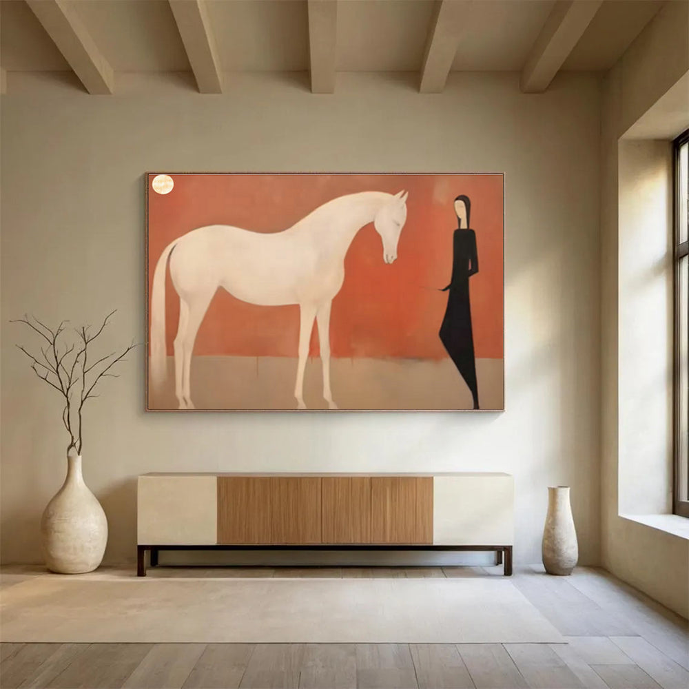 Ethereal White Horse & Figure Art for Serene Meditation Spaces DLZ3114