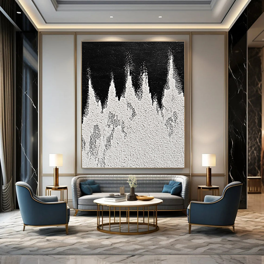 Black and White Textured Peaks Abstract Landscape Art for Minimalist Home & Nature - Inspired Home Office STSC1487