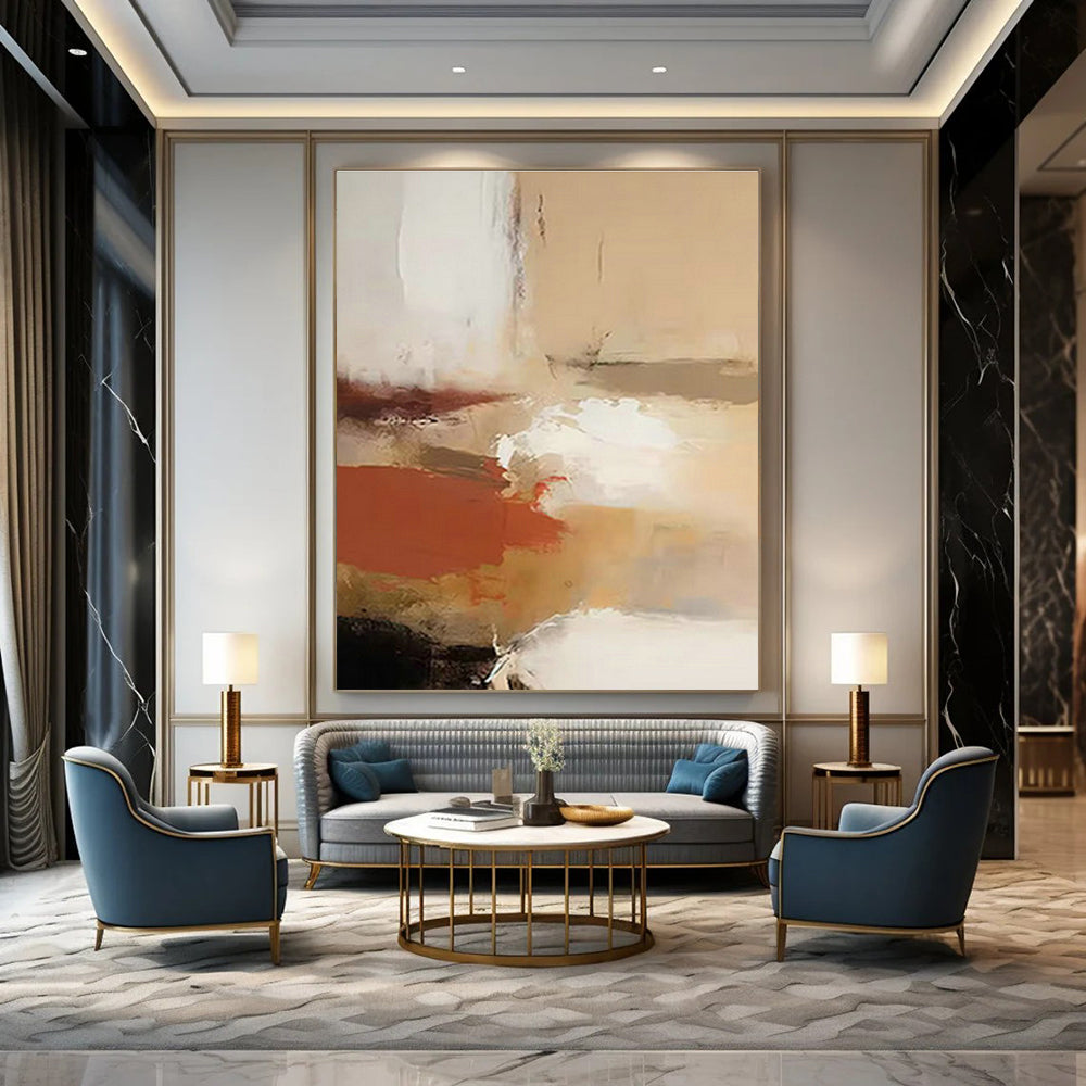 Beige - White - Red Abstract Art for Bedroom & Creative Studio DLZ1252