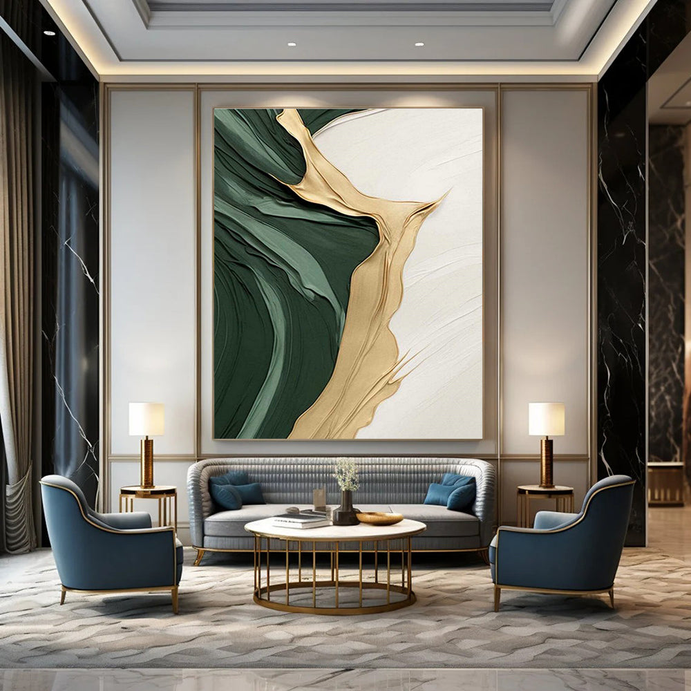Green and Gold Flowing Abstract Art for Opulent Hotel Lobby & Art - Centric Home DLZ2196