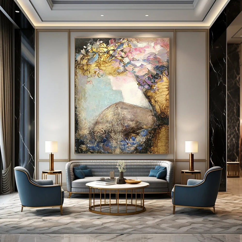 Floral Shadow Female Abstract Art for Bridal Salon & Flower Shop Lounge DLZ0636