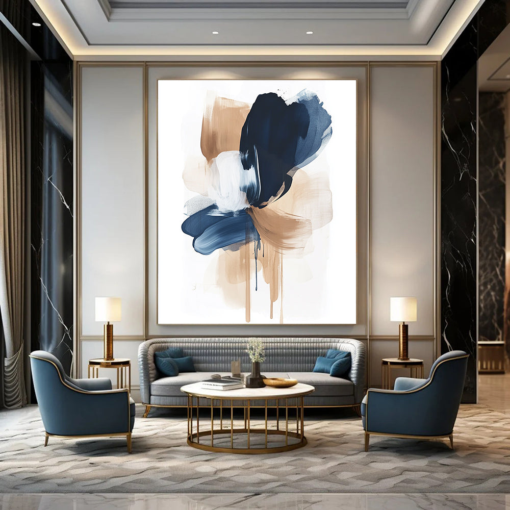 Blue and Beige Abstract Brushstrokes Art for Coastal - Inspired Home Office & Art Gallery Café STSC1325