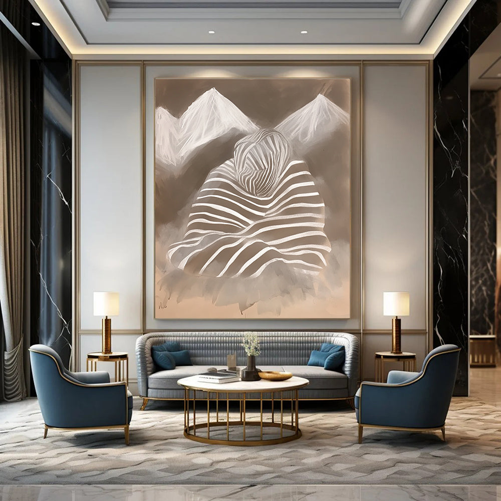 Striped Figure and Mountains Surreal Art for Avant - Garde Gallery & Thought - Provoking Home Office STSC1474