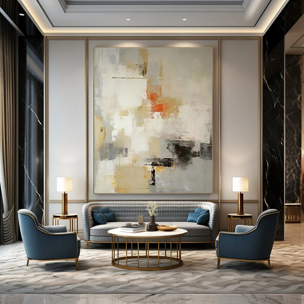 Gray - White - Orange Abstract Art for Coastal Home & Art - Loving Café DLZ1757