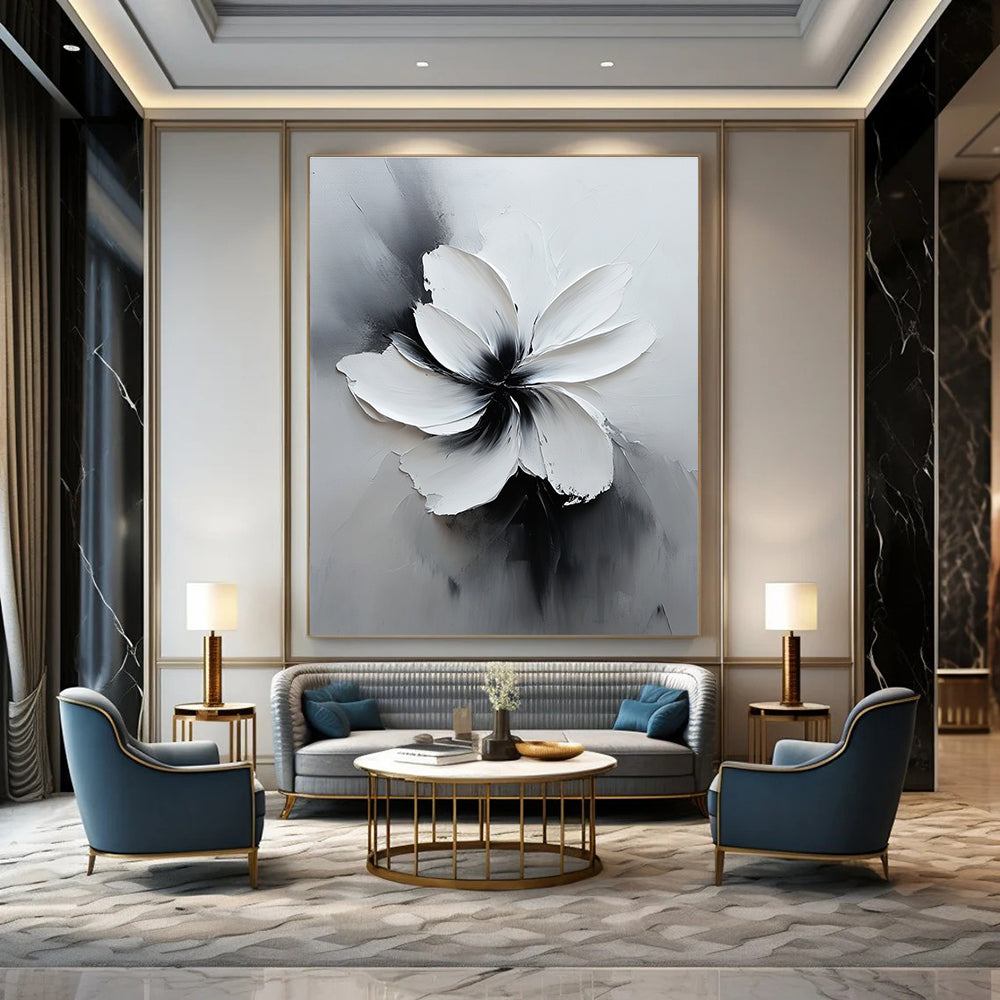 Gray and White Textured Flower for Modern Home Office & Art - Inspired Café STSC516