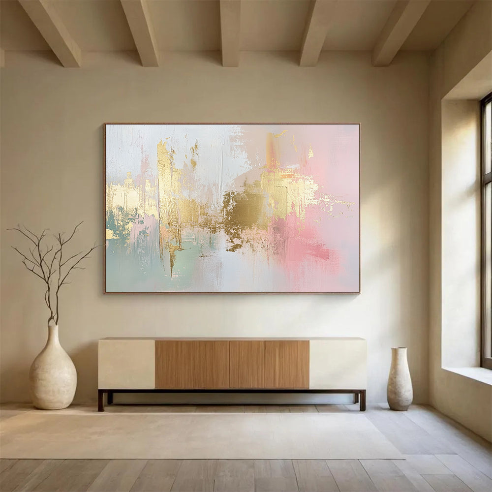 Gold - Accented Pastel Abstract Art for Chic Home Office & High - End Café SC283