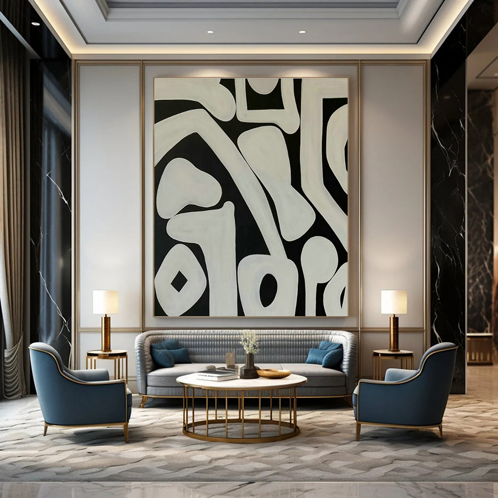 Black - White Patterned Abstract Art for Urban Art Café & Mid - Century Modern Home DLZ1886