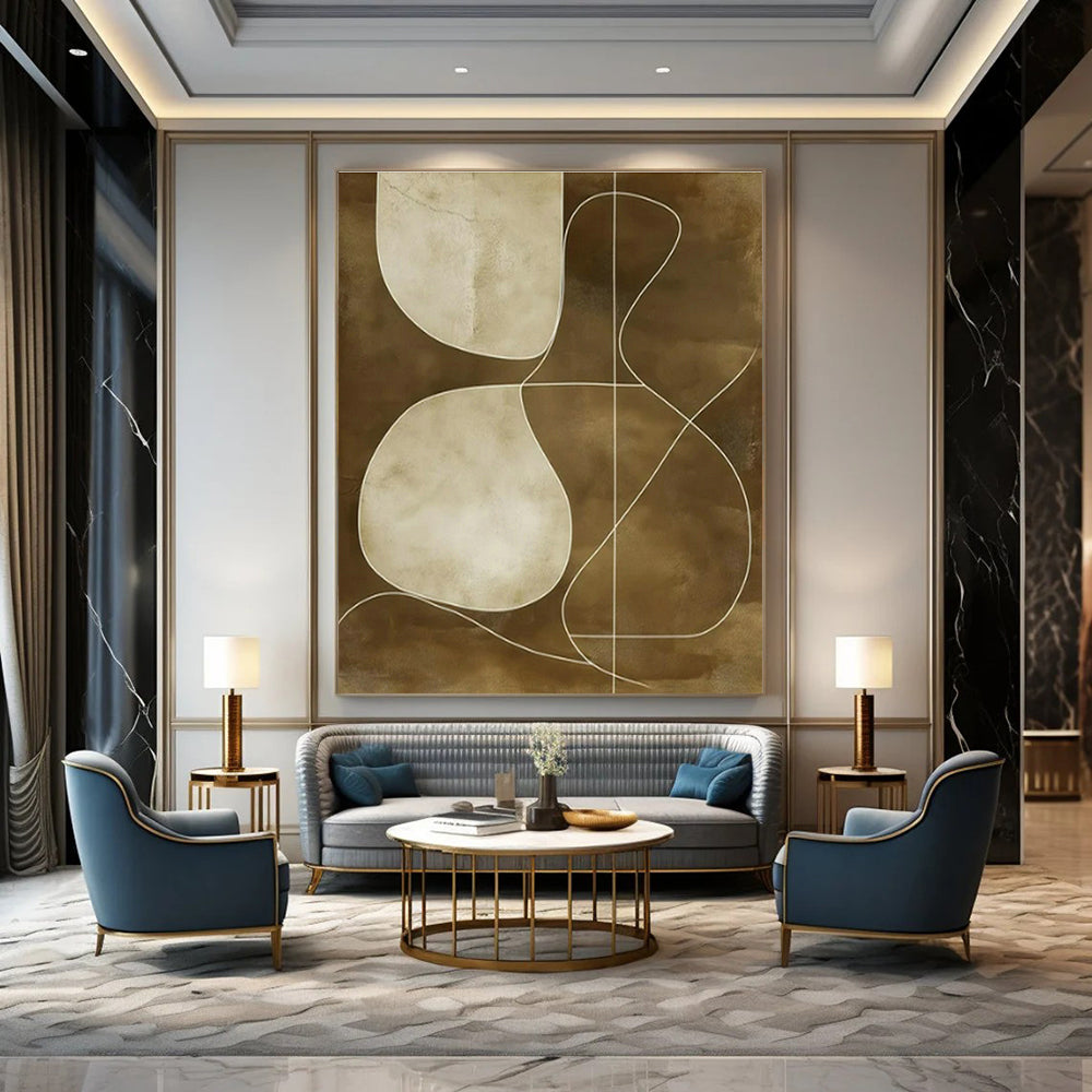 Brown - White Geometric Abstract Art for Minimalist Home Office & Art Gallery Lounge DLZ1838