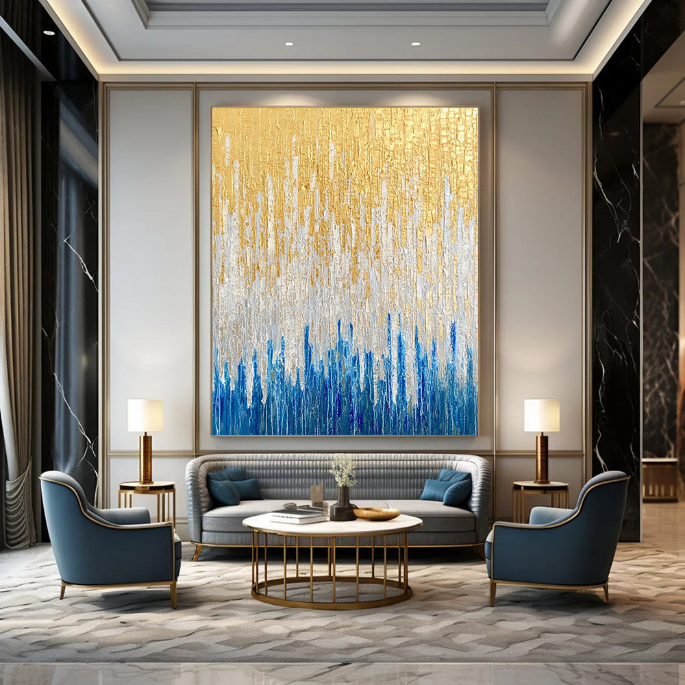Gold and Blue Textured Abstract for High - End Boutique Lounge & Art - Inspired Spa STSC163