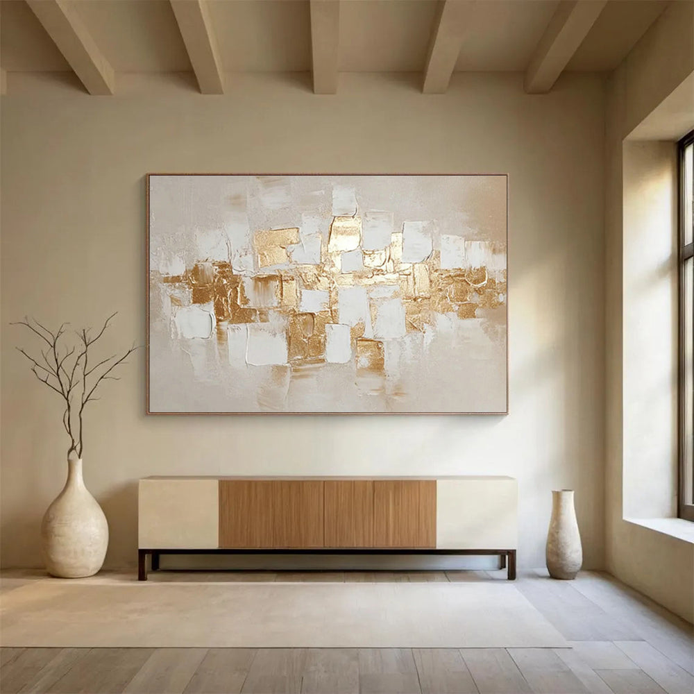 Gold - White Square Abstract Art for Elegant Dining Room DLZ2908