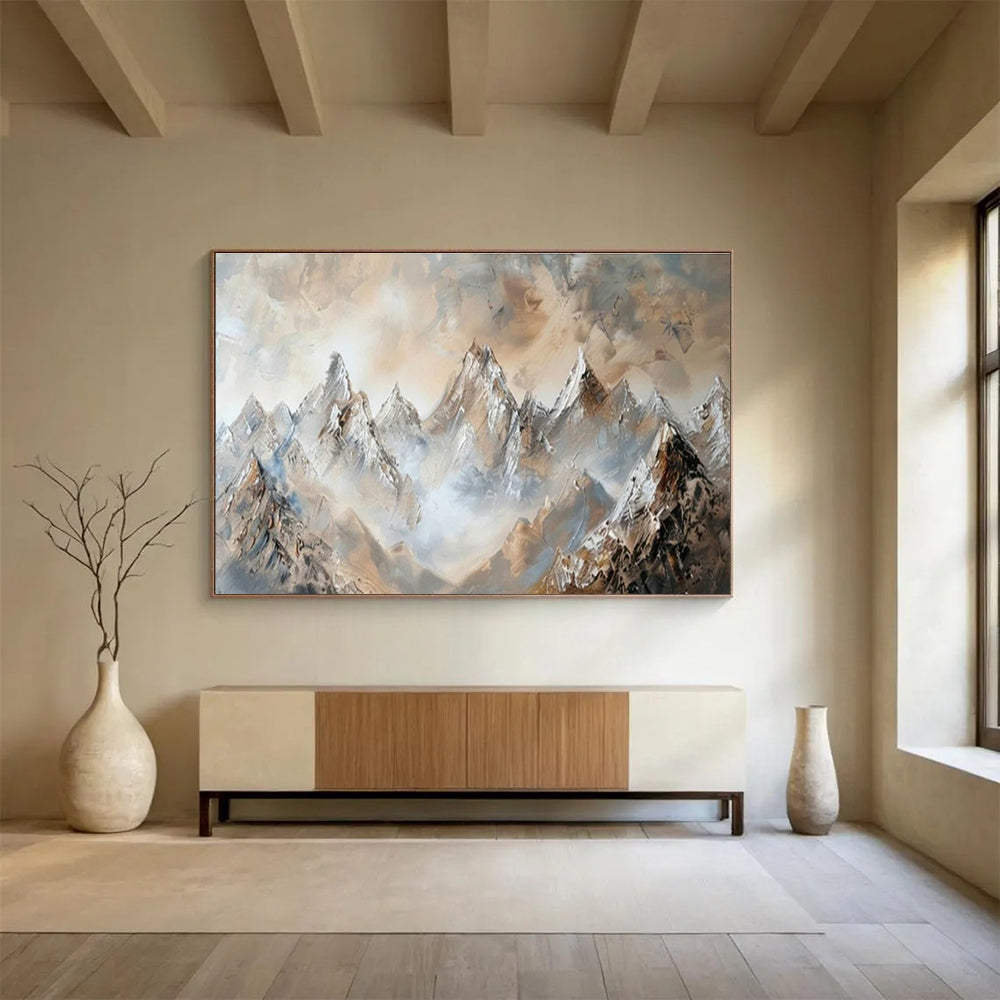 Gold Snow Mountain Landscape Art for Alpine - Inspired Living Room DLZ2850