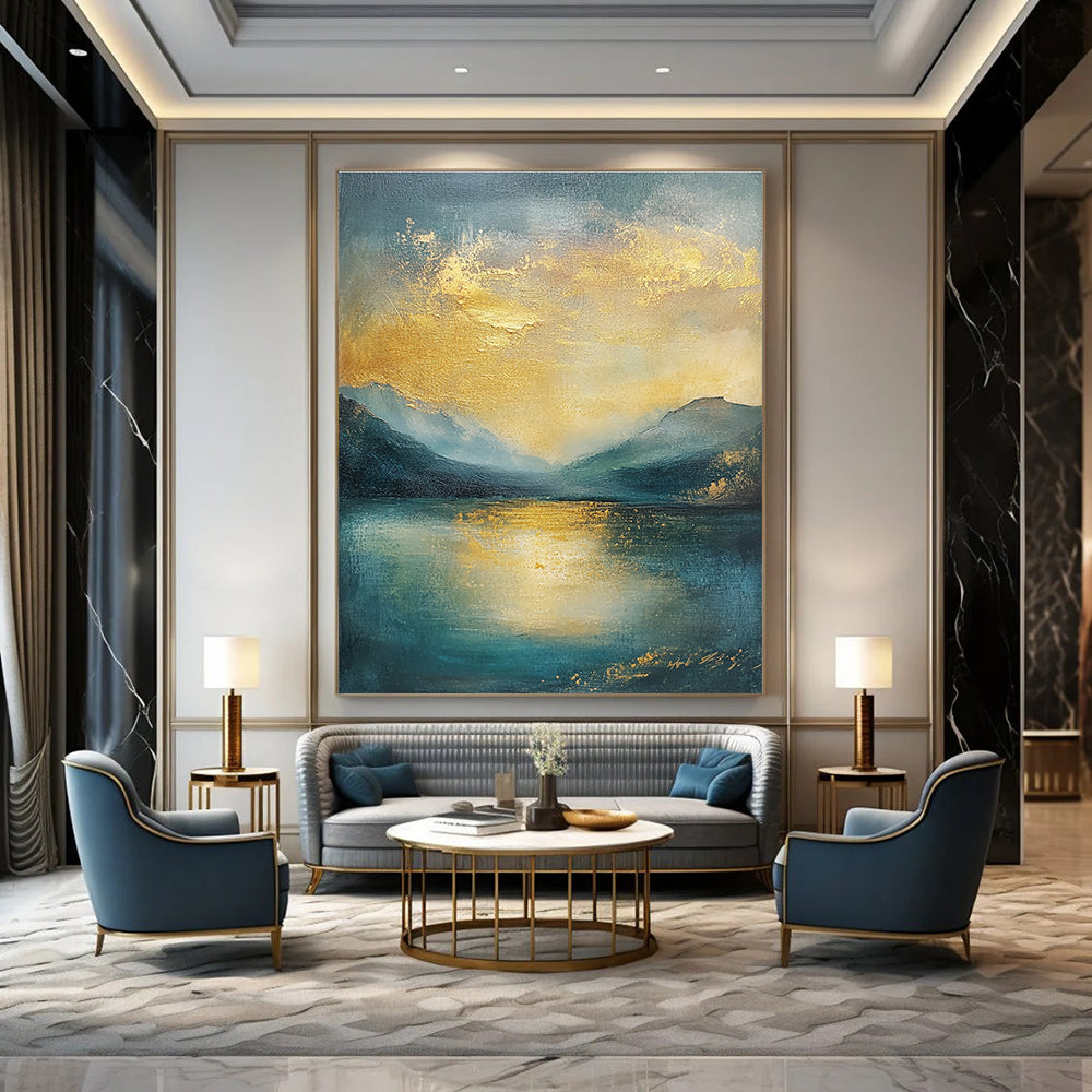 Golden Mountain Lake Art for Living Room & Hotel Lobby STSC081