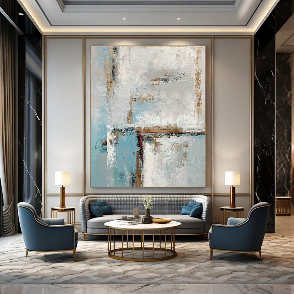 Blue, White & Gold Abstract Art for Home Living Room & Art Homestay DLZ0567