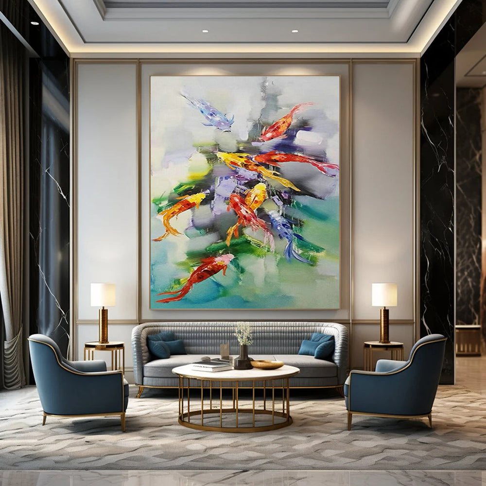 Colorful Koi Fish Abstract Art for Asian Restaurant & Feng Shui Office DLZ0672