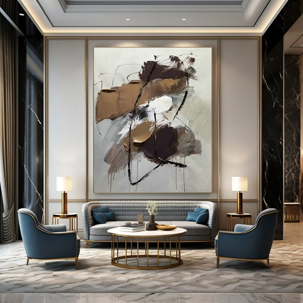 Brown - White Abstract Art for Creative Studio & Mid - Century Modern Home DLZ1656