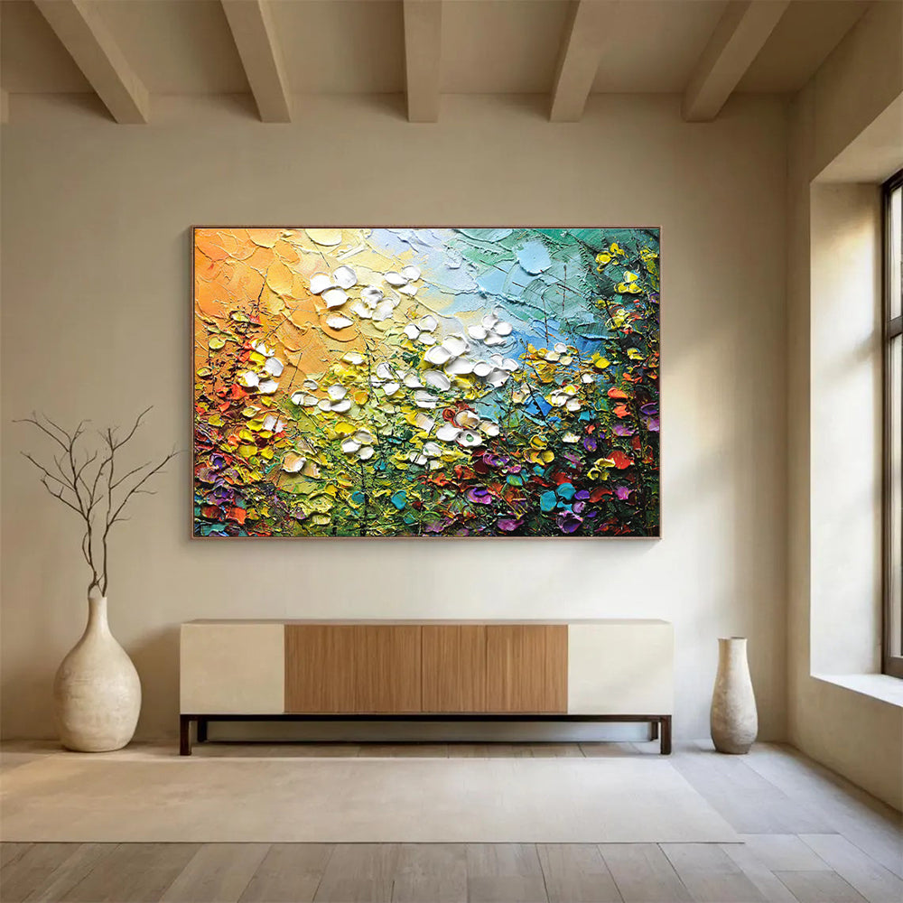 Textured Floral Oil Painting for Cheerful Sunroom DLZ2827