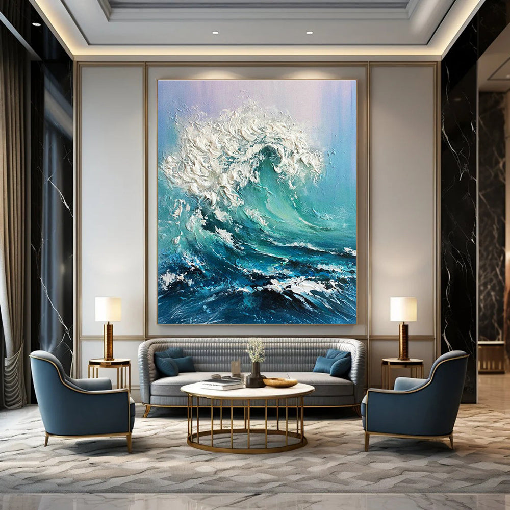 Textured Ocean Wave Art for Beachfront Home Living Room & Nautical - Themed Bar DLZ2148