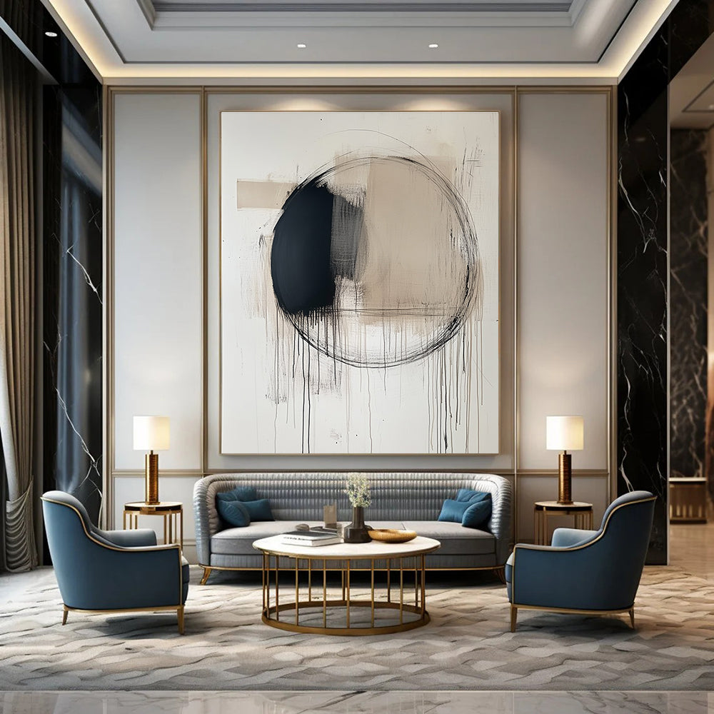 Minimalist Black Circle Drip for Contemporary Art Gallery & Calm Home Office STSC253