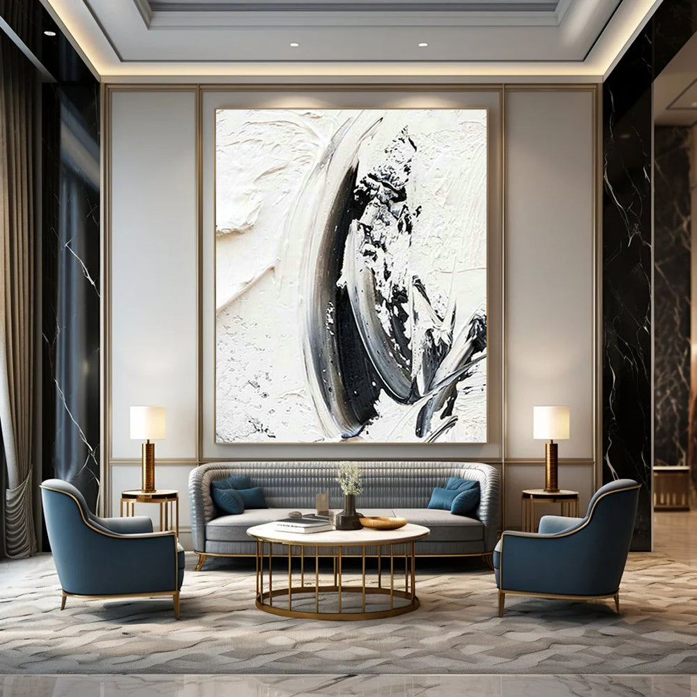 Black - White Textured Abstract Art for Minimalist Living Room & Modern Art Gallery DLZ1570