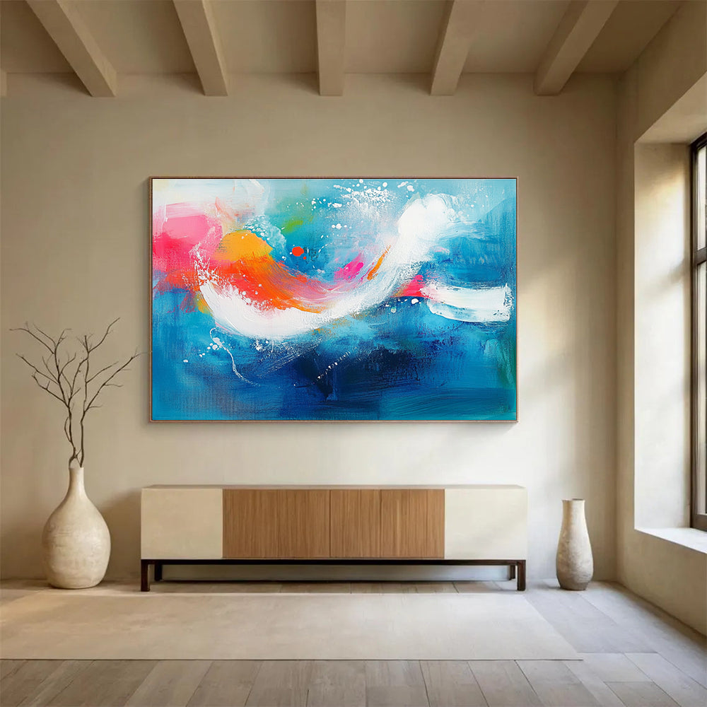 Blue Abstract Waves Art for Coastal Home Office & Relaxing Spa SC308