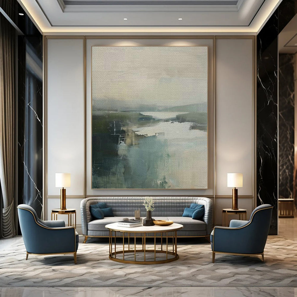 Misty Landscape Abstract Art for Lakeside Resort Lounge & Nature - Inspired Home Office DLZ1620