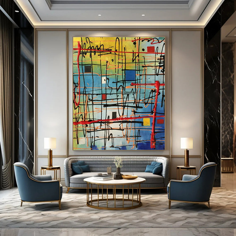 Vibrant Color - Line Grid Art for Cafe & Creative Co - working Space DLZ2282