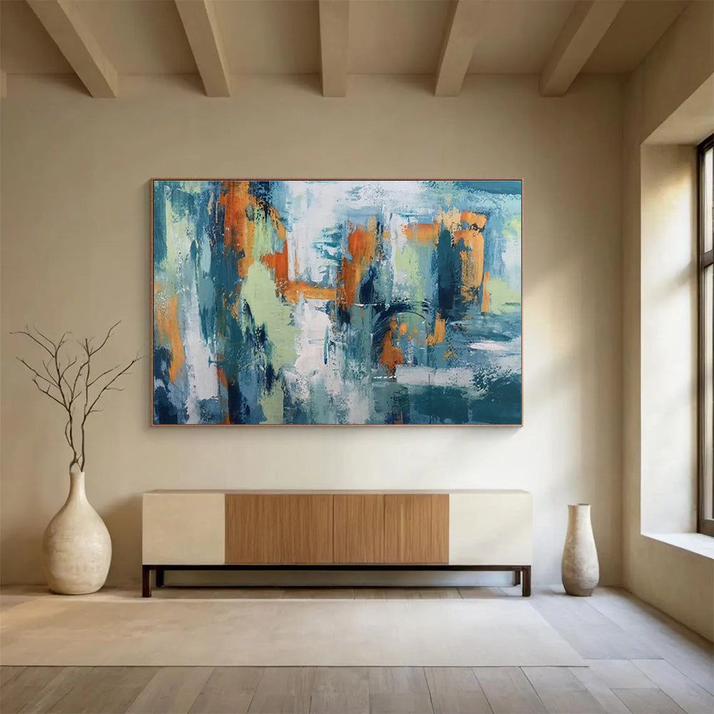 Blue - Orange Abstract Art for Contemporary Café Wall Decor DLZ2679