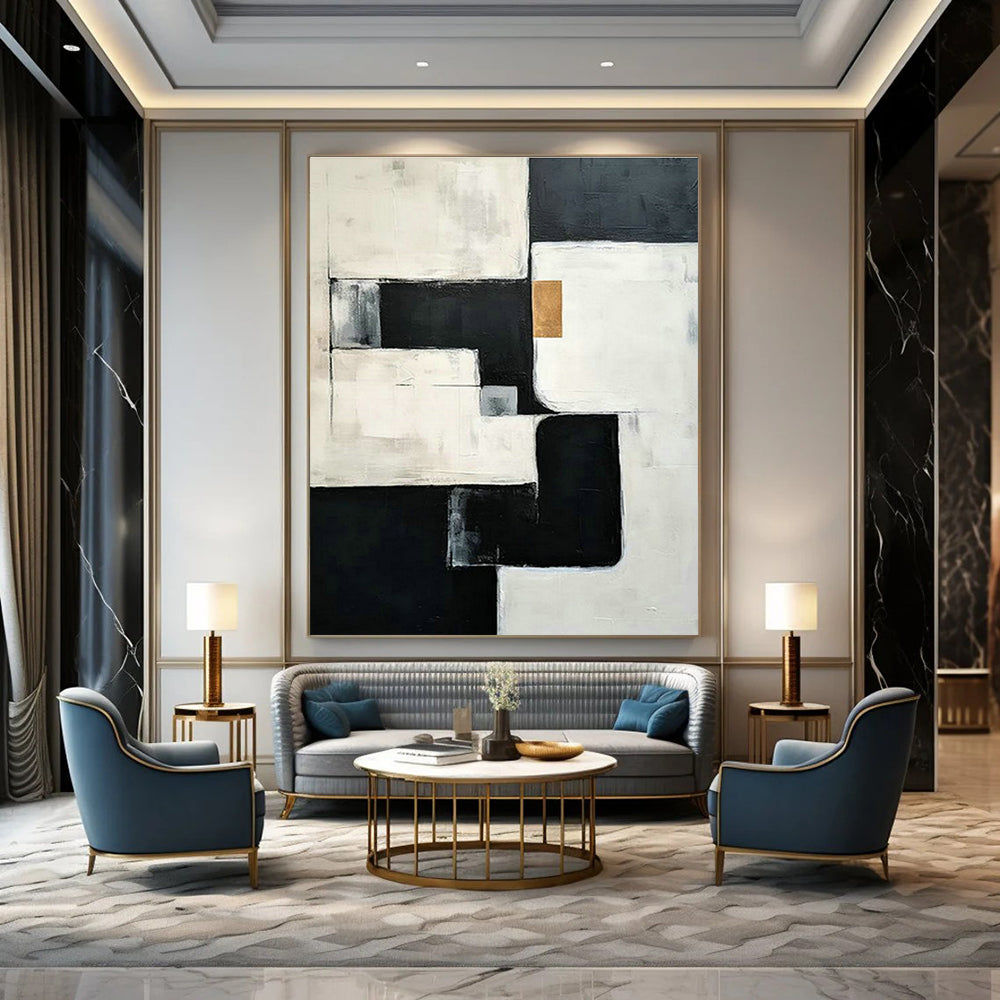 Black - White - Gold Geometric Art for High - End Retail Store Interiors DLZ0118