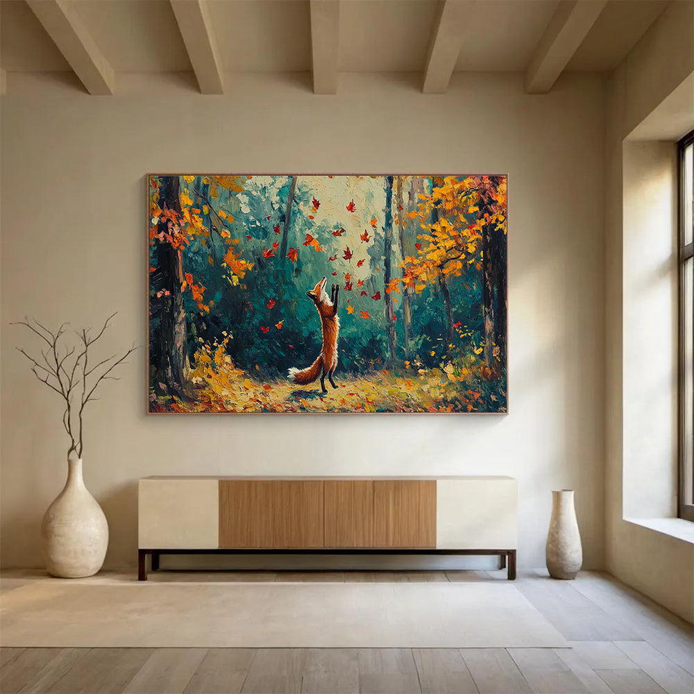 Fox Chasing Autumn Leaves Art for Nature - Lover’s Family Room DLZ3085
