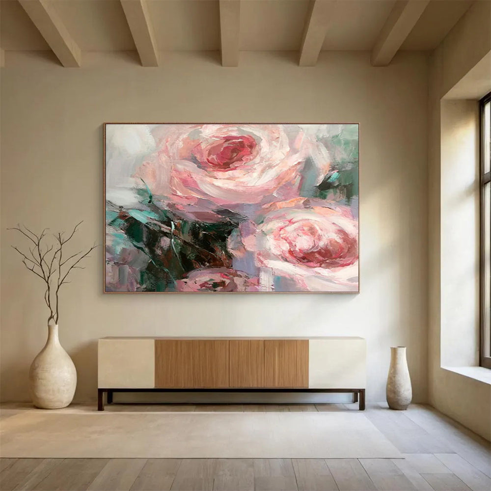 Soft Pink Rose Oil Painting for Romantic Wedding Venue Decor DLZ3108