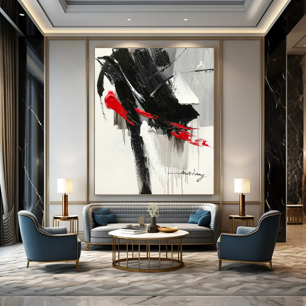 Black - Red Abstract Art for High - Energy Fitness Studio & Avant - Garde Gallery DLZ0797
