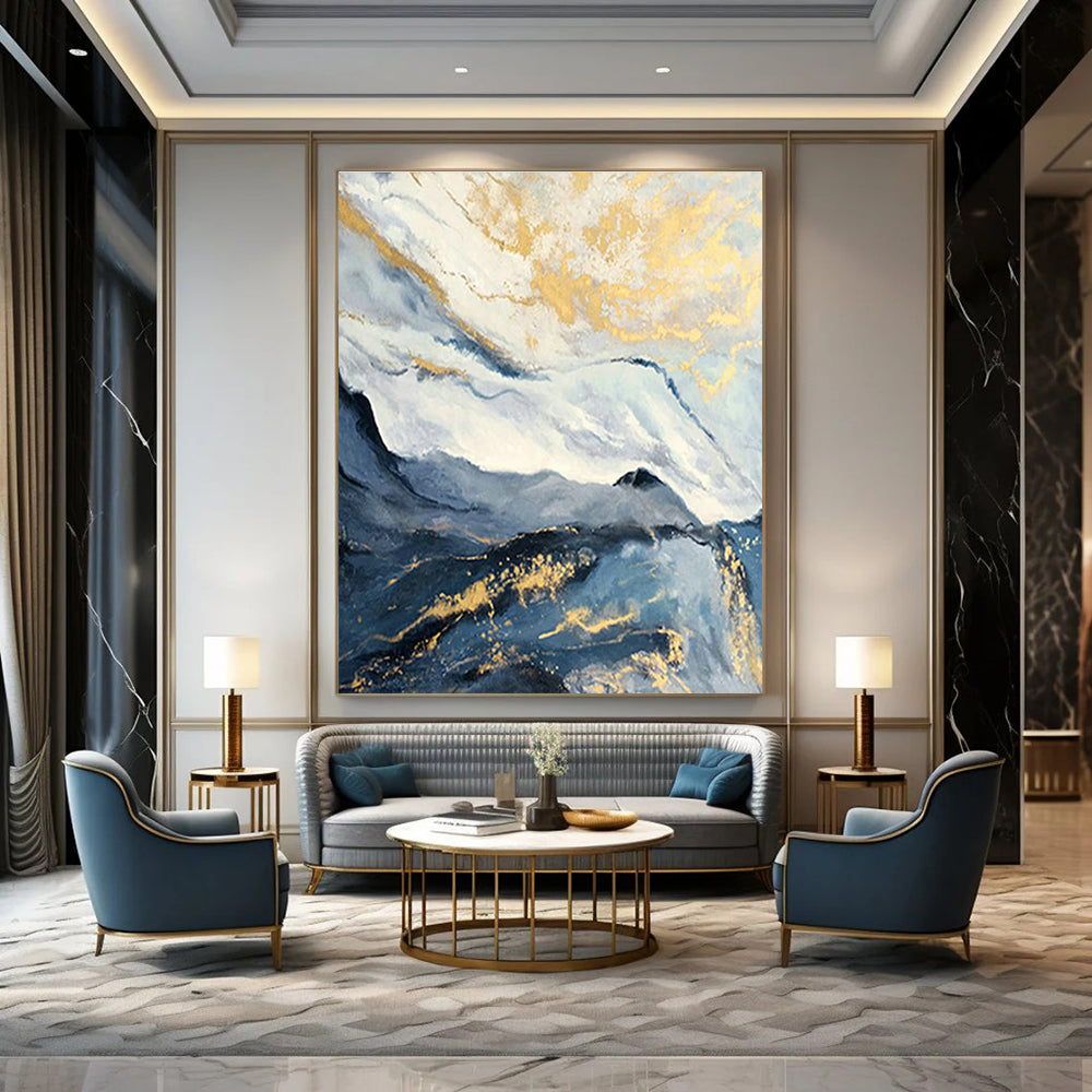 Golden - Blue Mountain Landscape for Luxury Ski Chalet & Asian - Inspired Spa DLZ0950