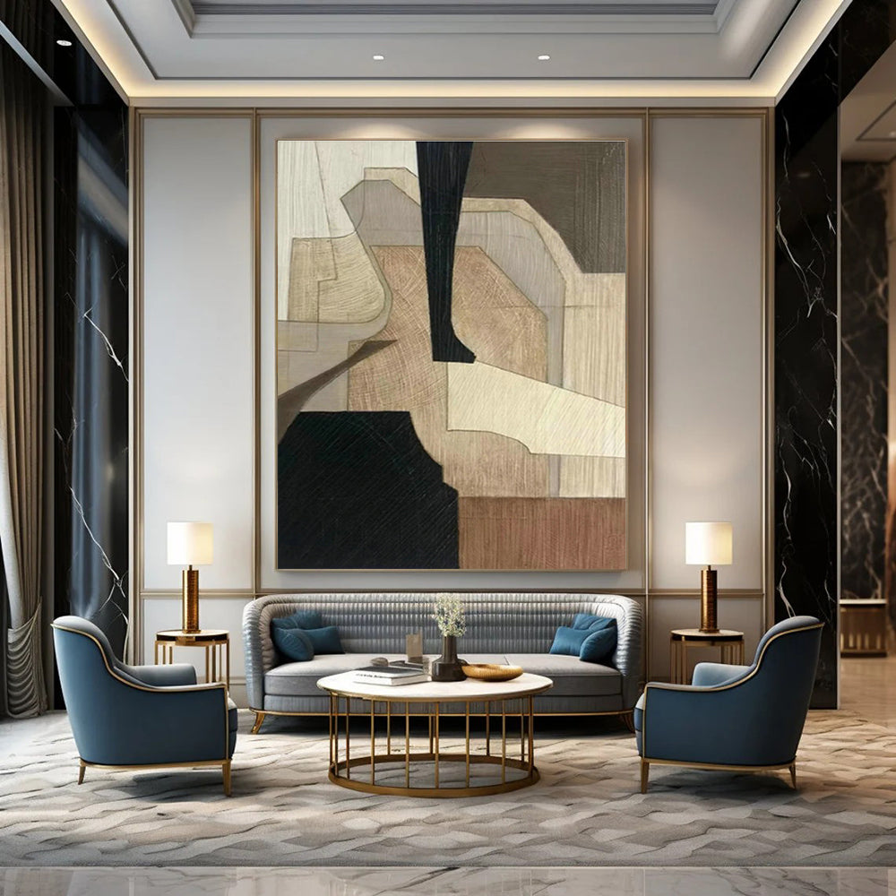 Wood - Toned Geometric Abstract Art for Rustic Restaurant & Home Study DLZ1078