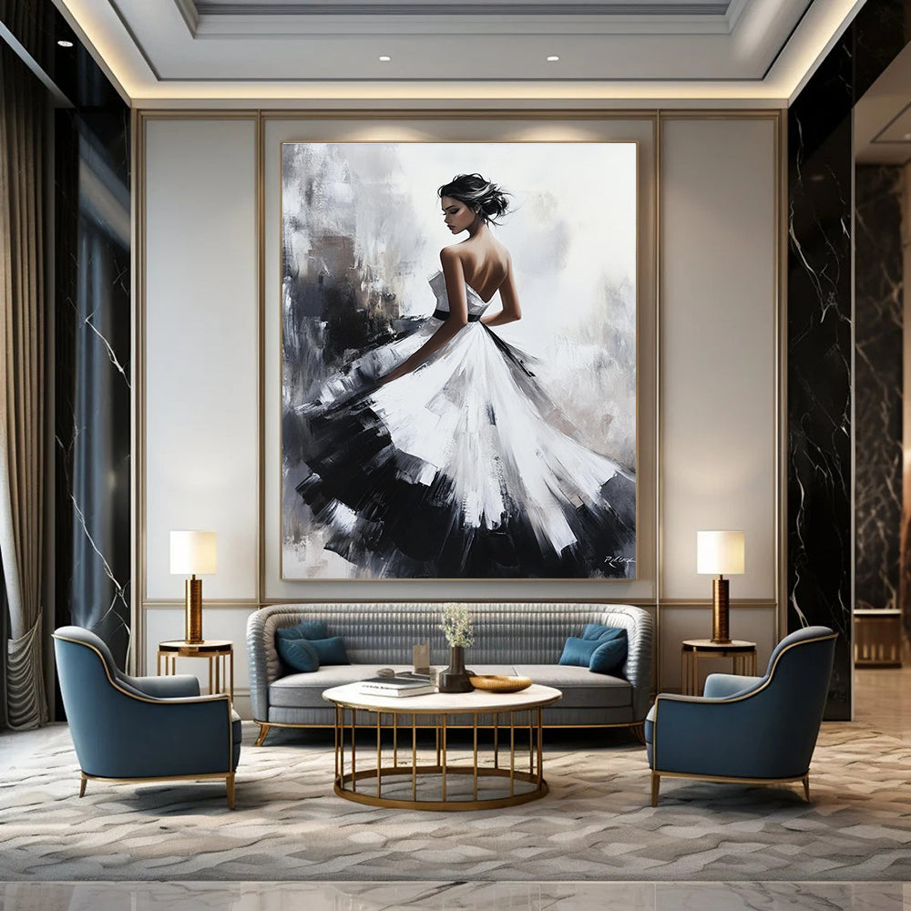 Elegant Woman in White Gown Art for Luxury Bridal Boutique & Romantic Bedroom STSC1363