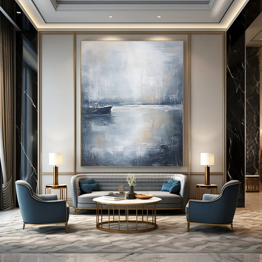 Serene Gray Sea Boat Art for Balcony & Coastal Home STSC044
