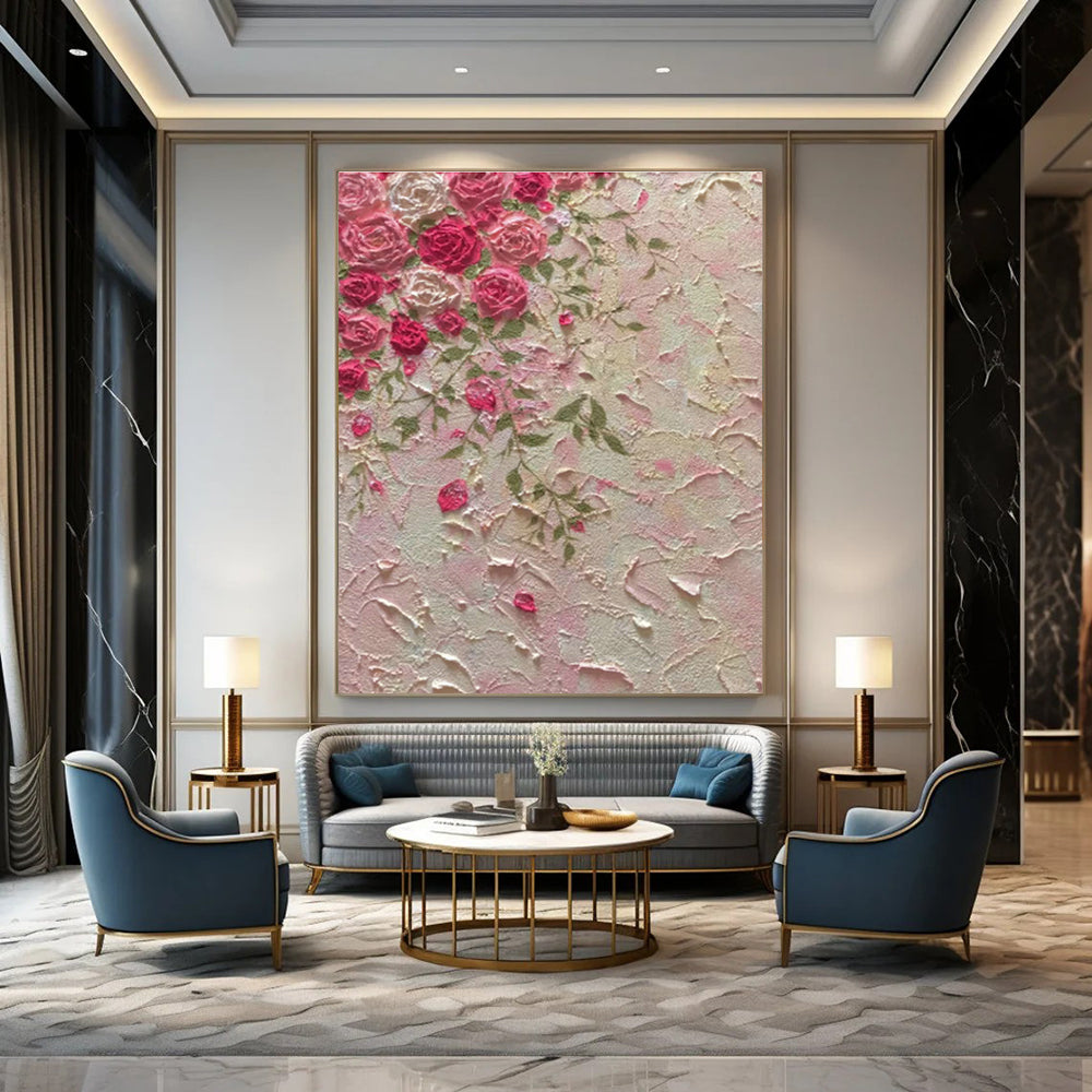 Textured Pink Floral Relief Art for Bridal Suite & Tea Parlor DLZ0603