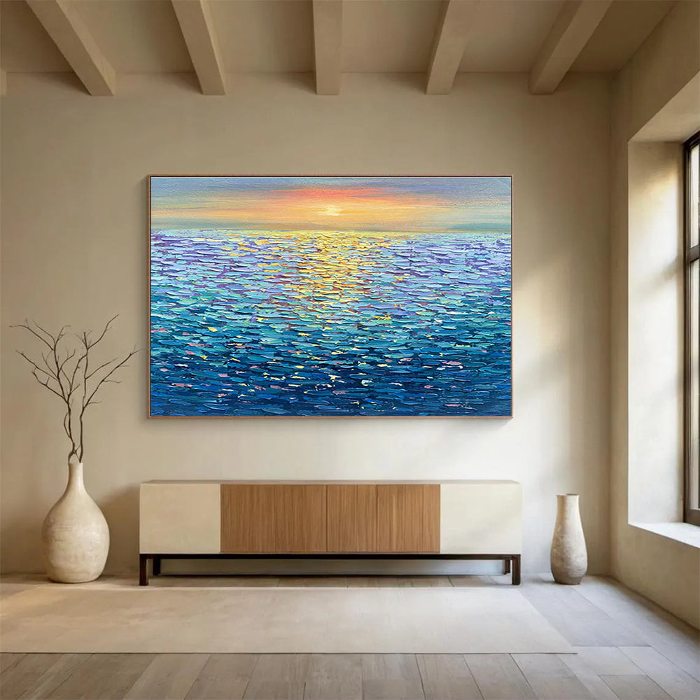 Colorful Sea Sunset Oil Painting for Nautical - Themed Restaurant Dining Walls DLZ3239