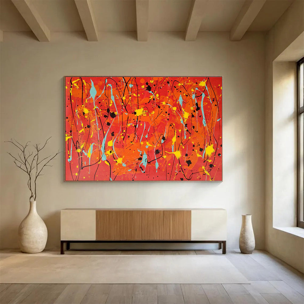 Orange - Red Splash Abstract Art for Vibrant Event Venue Backdrops DLZ2670