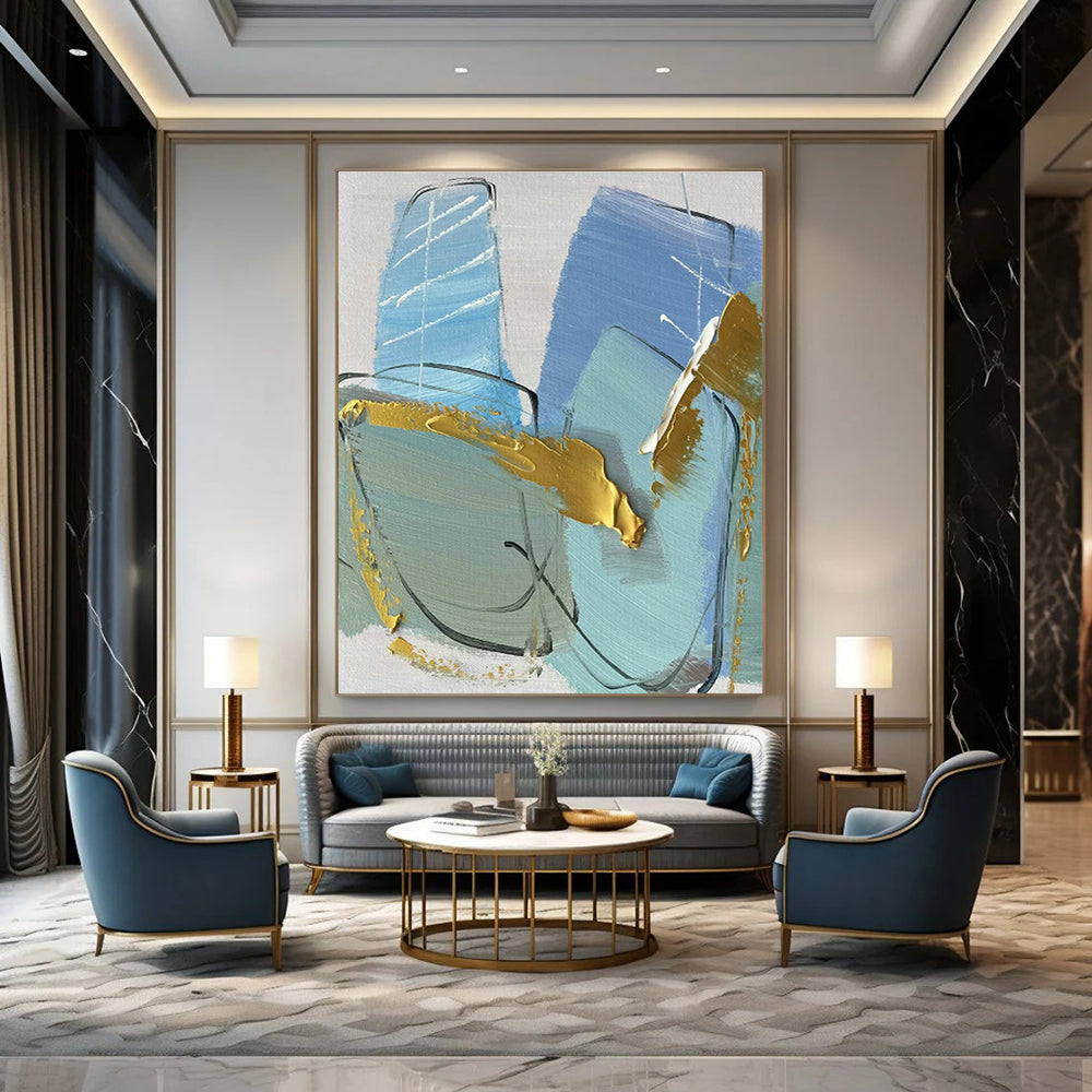 Blue - Gold Abstract Art for Coastal Villa & Art - Forward Bar DLZ0809