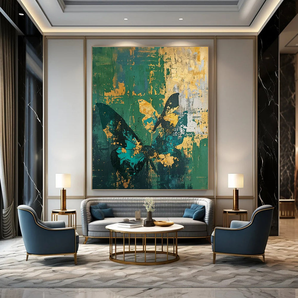 Gold - Green Butterfly Art for Bohemian Home Bedroom Accents & Eclectic Shop Dressing Areas DLZ0297