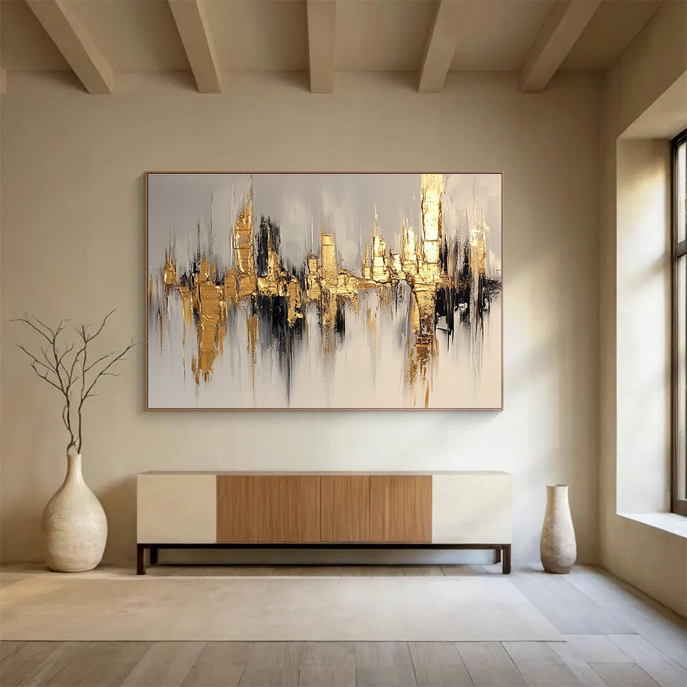 Golden City Skyline Art for Luxury Hotel Lobby & Modern Office Reception SC170
