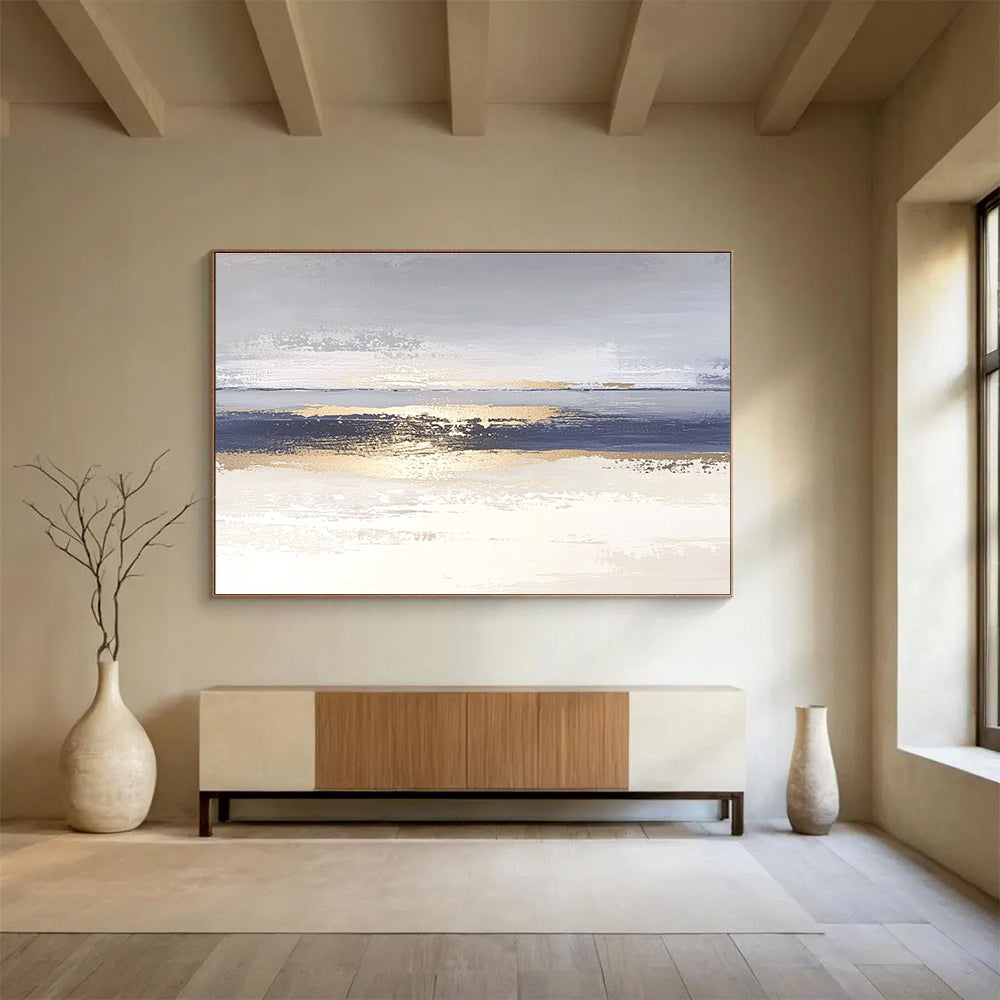Blue - Gray - Gold Abstract Art for Coastal Home & Contemporary Gallery SC007