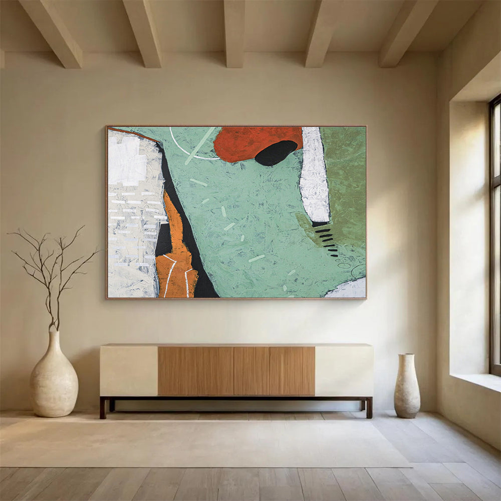 Green - Orange Abstract Art for Bohemian - Style Yoga Studio DLZ2951