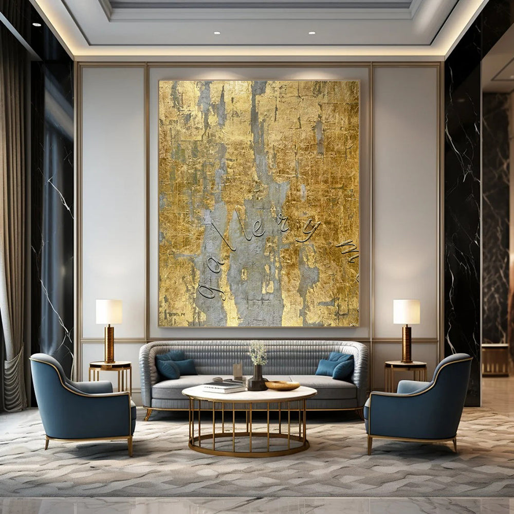 Gold - Gray Textured Abstract Art for Gallery - Themed Restaurant & Upscale Home Library DLZ1775