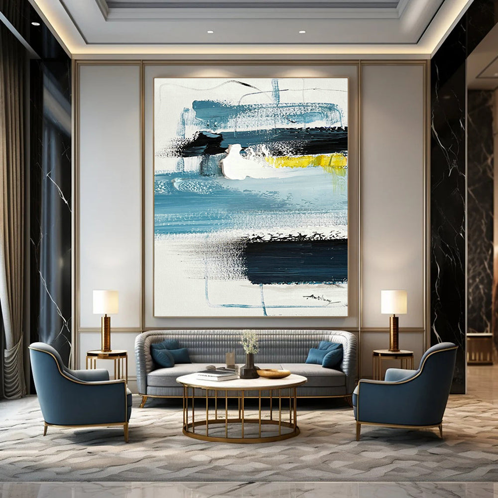 Blue - Yellow Block Abstract Art for Coastal - themed Hotel & Creative Coworking Space DLZ0788